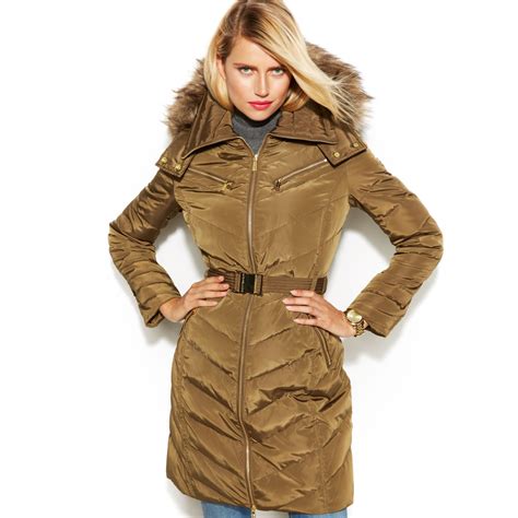 michael michael kors petite hooded faux fur trim belted down 